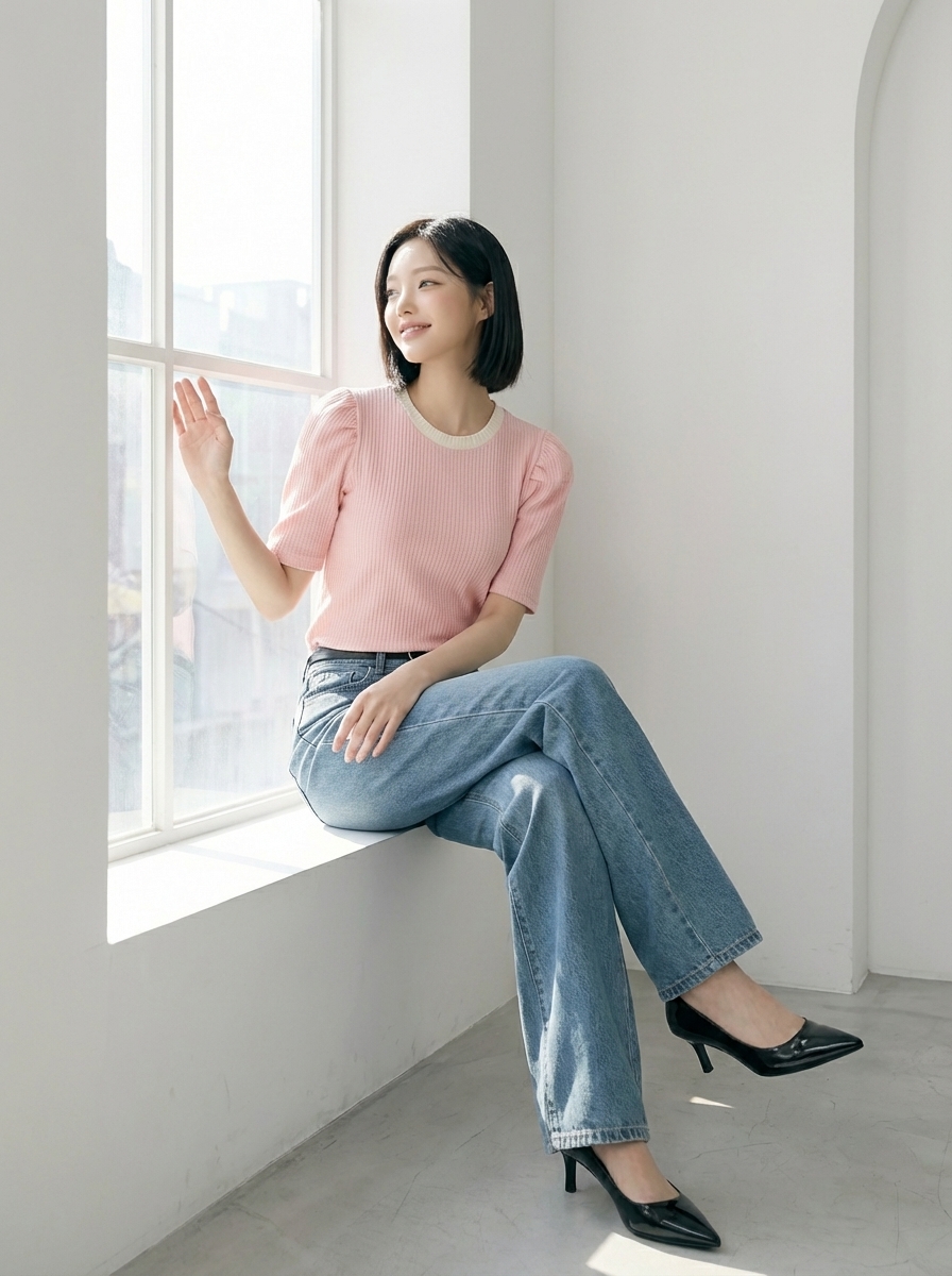 配色ワッフルパフ半袖Tシャツ | DHOLIC | 詳細画像3