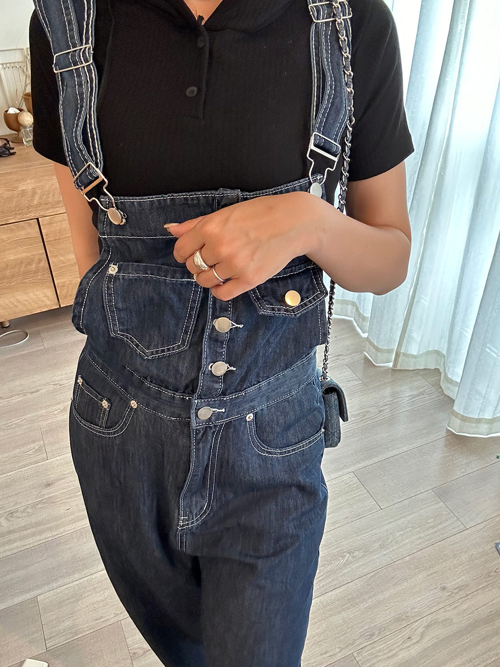ステッチボタンデニムサロペットパンツ | レディース
