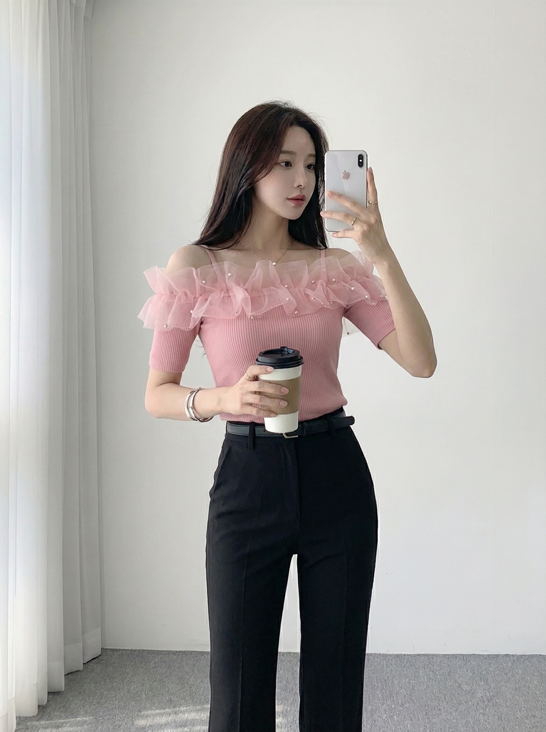 パールオーガンジーオフショルTシャツ | DHOLIC | 詳細画像2