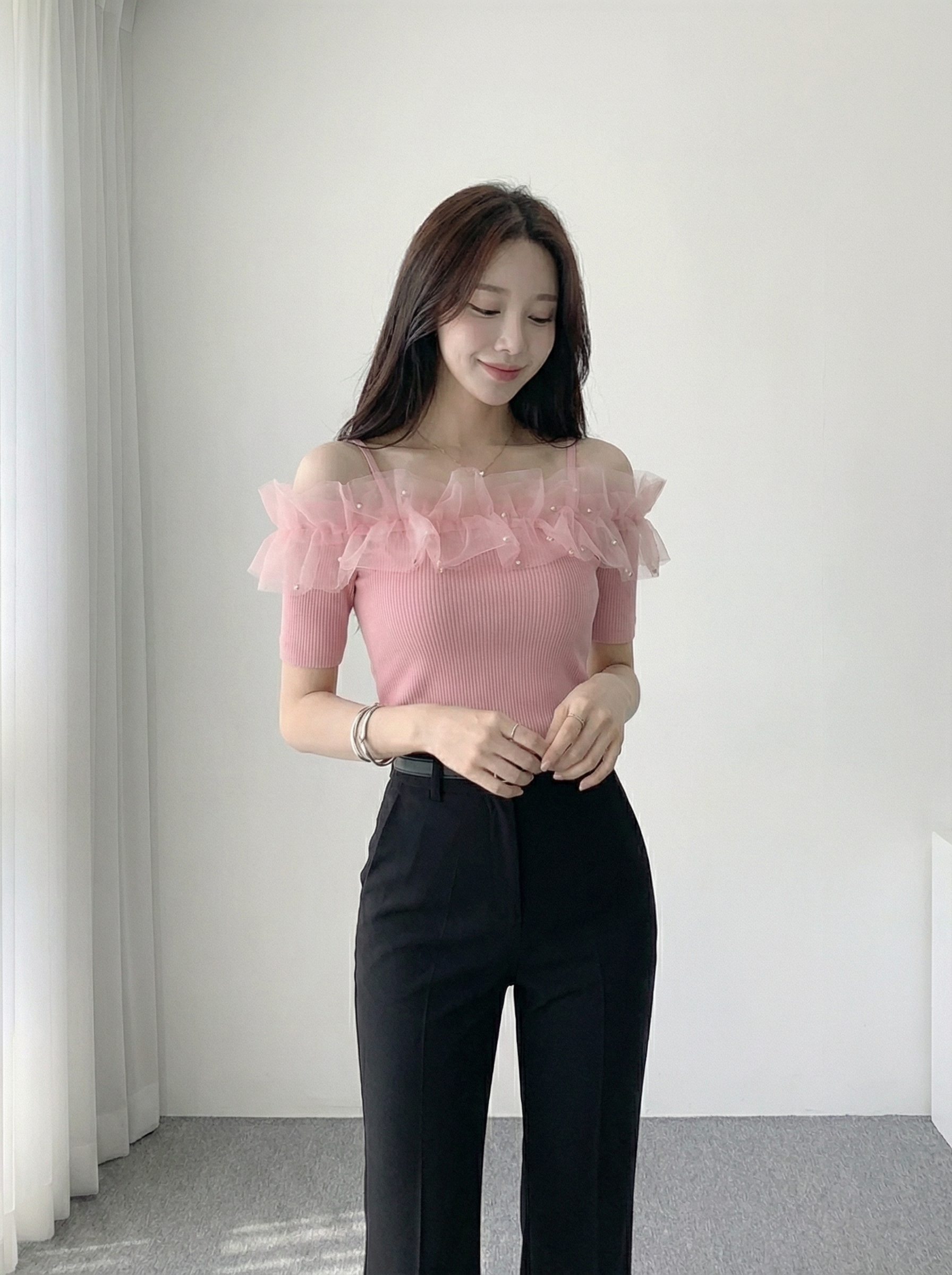 パールオーガンジーオフショルTシャツ | DHOLIC | 詳細画像4