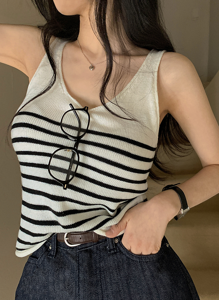ANN DEMEULEMEESTER 変形ボーダーニットタンクトップ XS ボーダーニットタンクトップ | レディースファッション通販 - DHOLIC