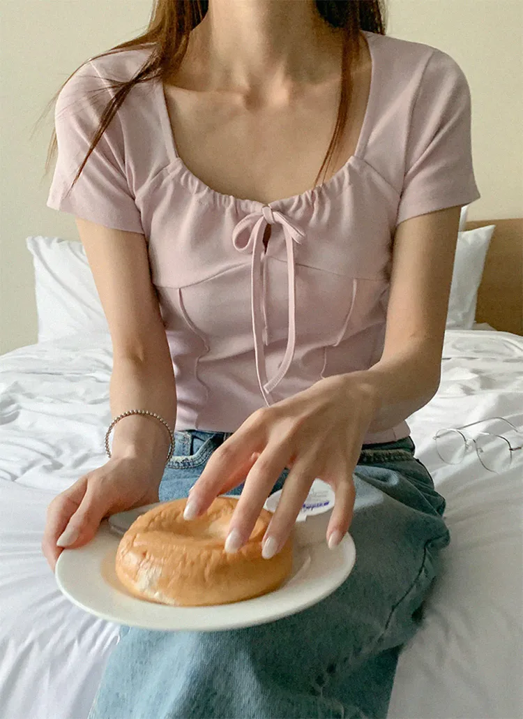 スクエアリボンシャーリングネック半袖Tシャツ | naturalmind | 詳細画像1
