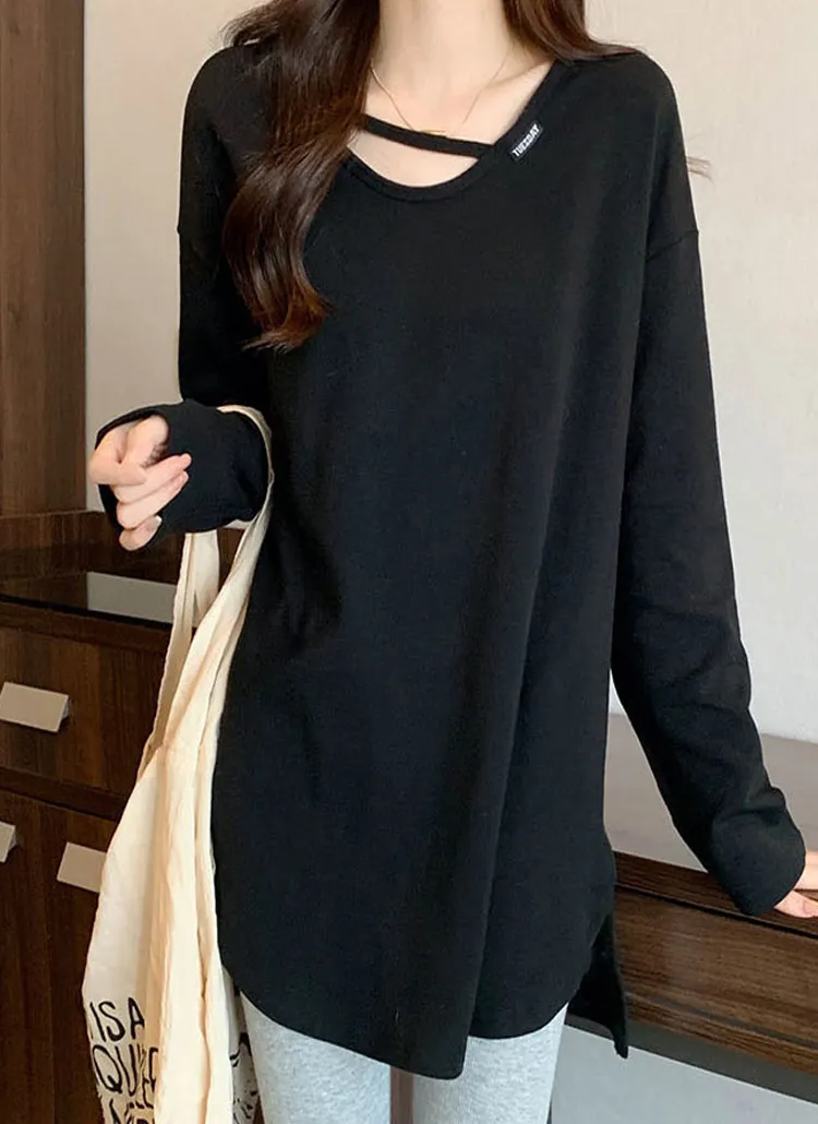 スリットタグUネックボクシーTシャツ | PEILIT | 詳細画像1
