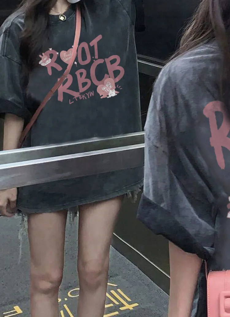 ラビットレタリングボクシー半袖Tシャツ | PEILIT | 詳細画像1