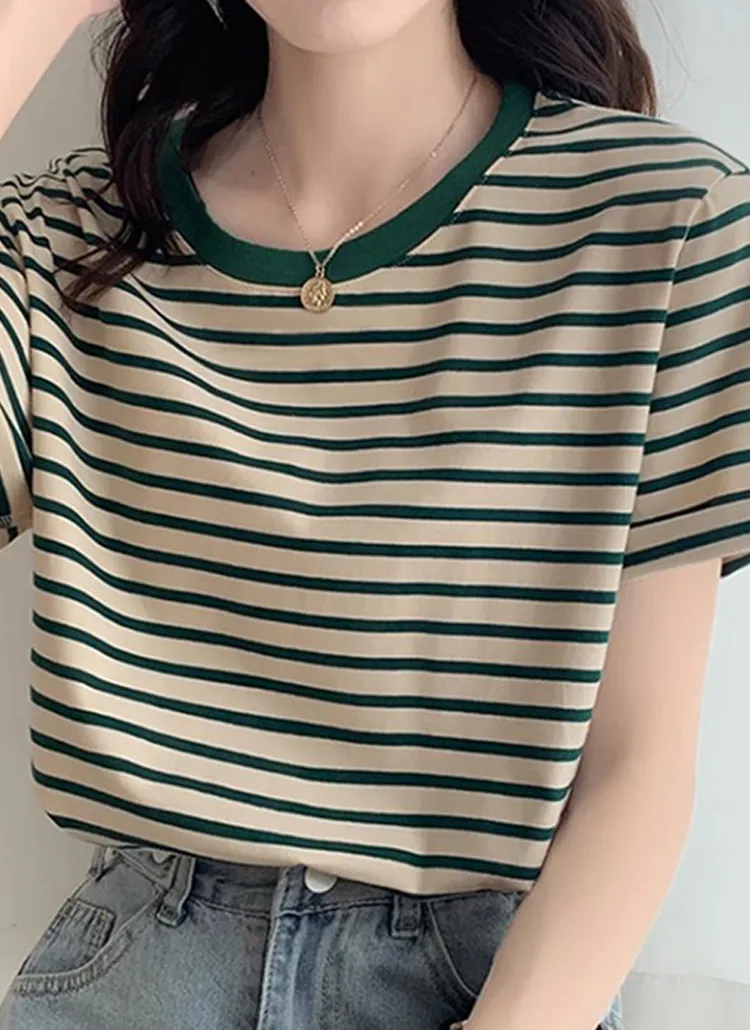 配色ネックボーダー半袖Tシャツ | 詳細画像1