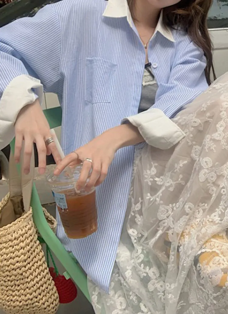 配色カラーストライプボクシーシャツ | PEILIT | 詳細画像1