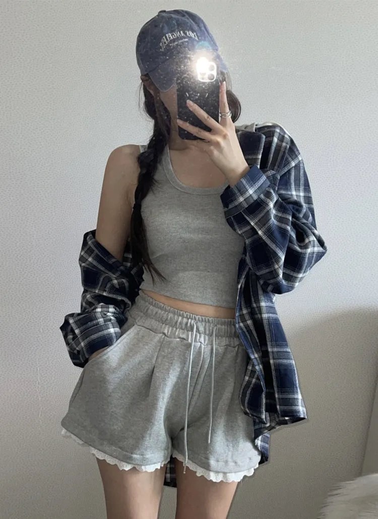 レースヘムスウェットショートパンツ | yefit | 詳細画像1