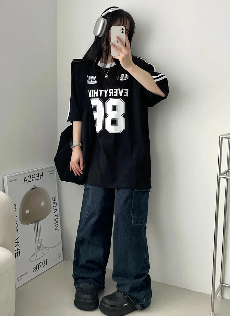 86配色ライン半袖Tシャツ | hijjoo | 詳細画像1