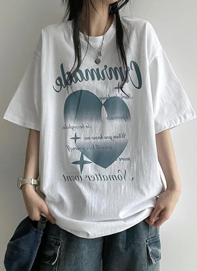 ハートプリント半袖Tシャツ | hijjoo | 詳細画像1