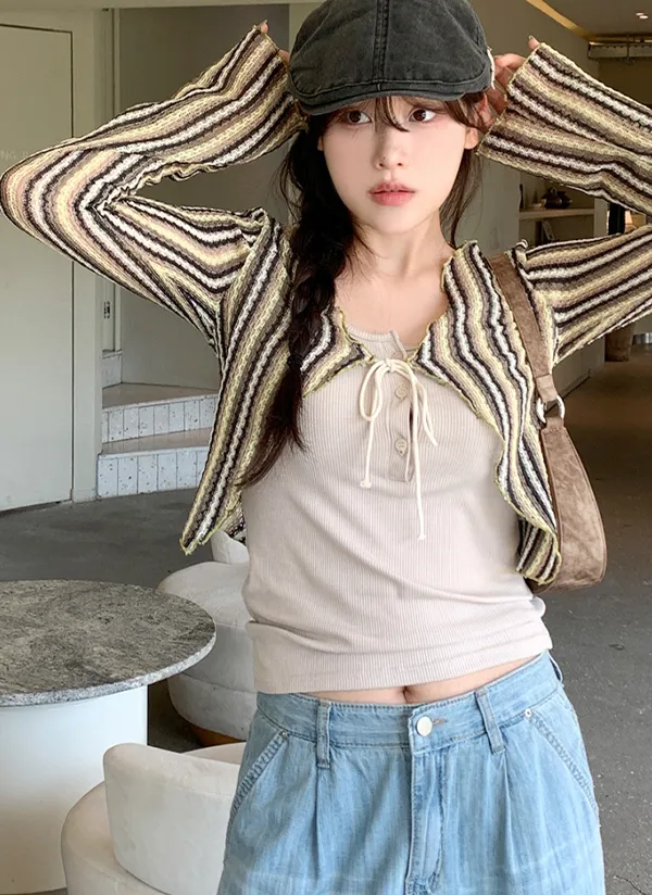 ミックスストライプボレロカーディガン | 66girls | 詳細画像1