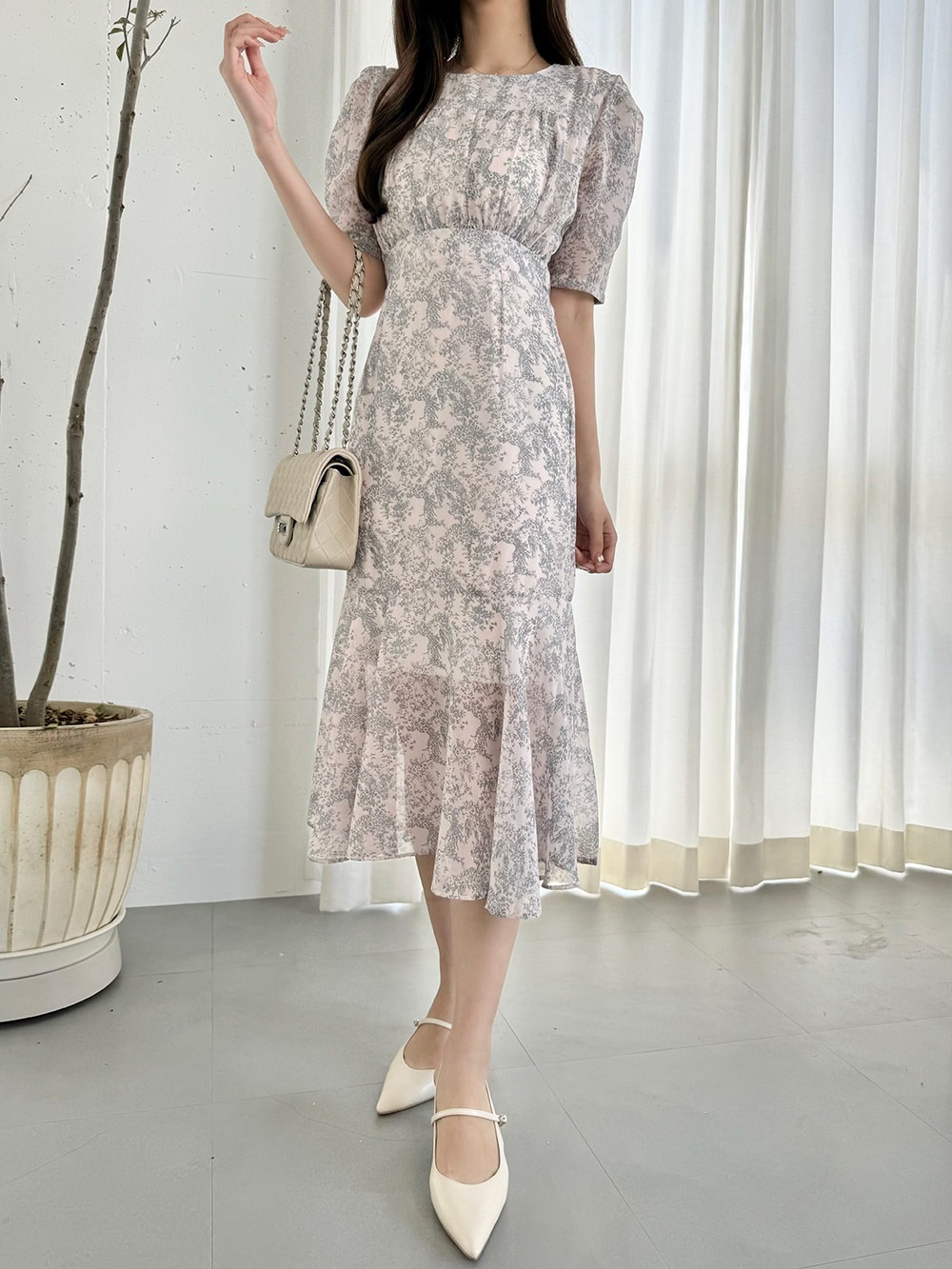 美品 22SS】セオリー ロングワンピース RUFFLE DR ウエストリボン