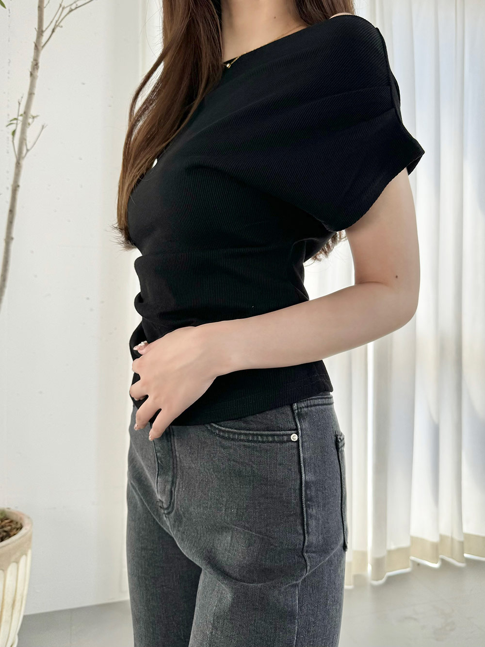 アンバランスネックオフショルサマーTシャツ | 詳細画像7