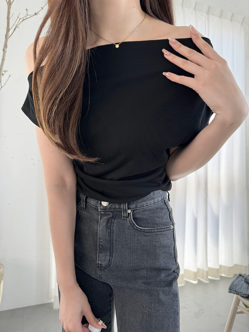 アンバランスネックオフショルサマーTシャツ | 詳細画像10