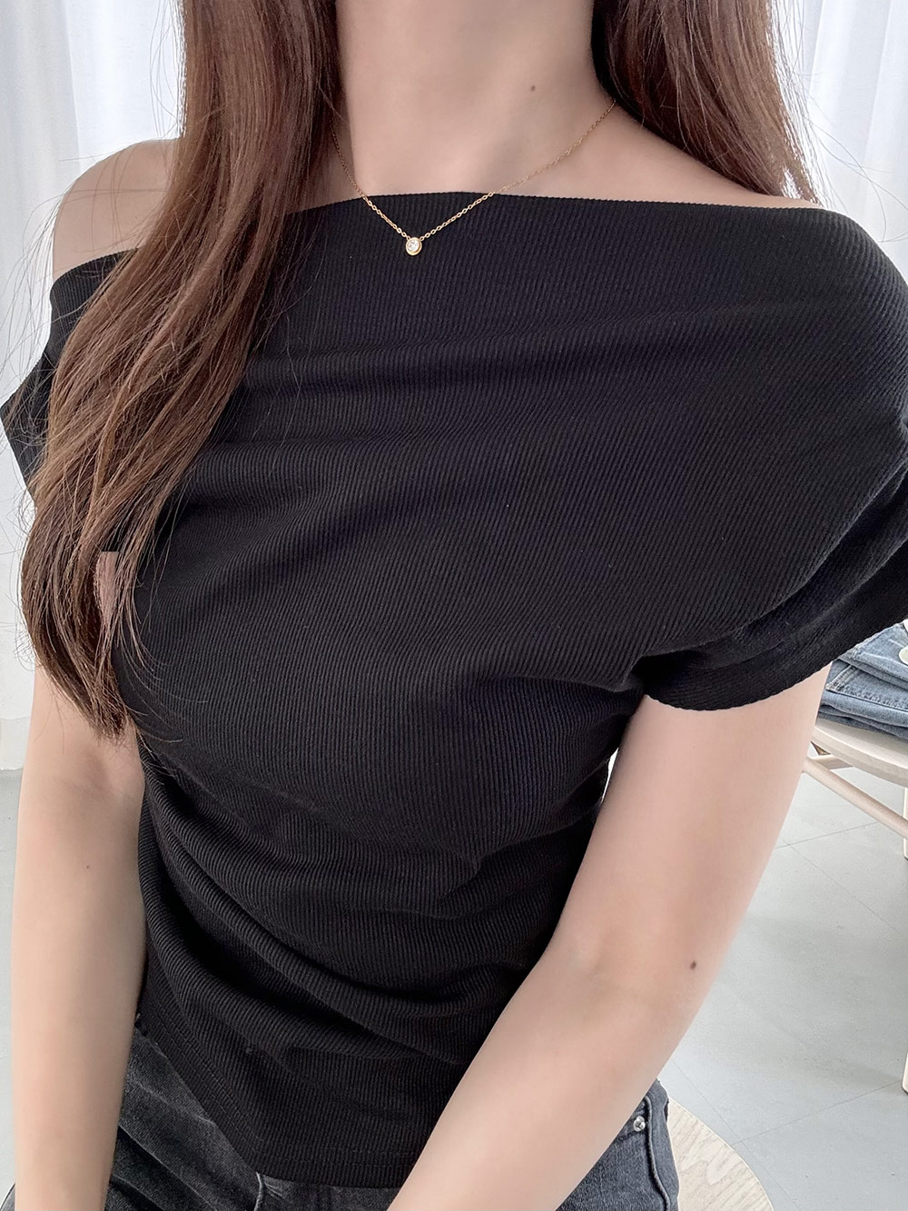 アンバランスネックオフショルサマーTシャツ | 詳細画像12