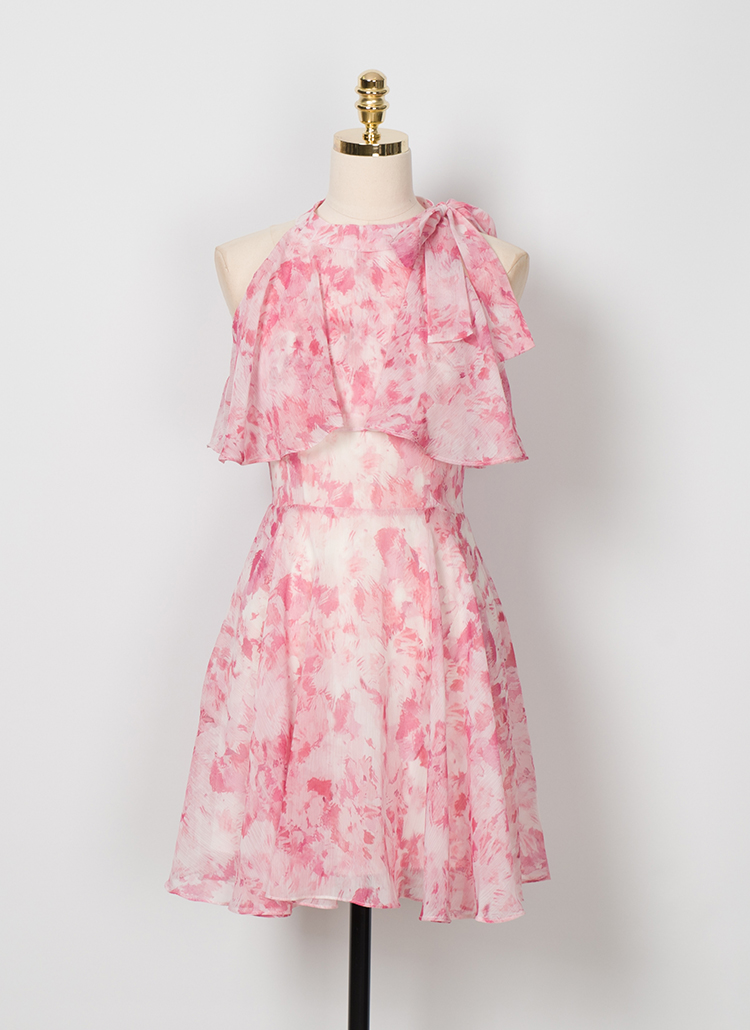 花柄★ラッフル★シルク★ミニワンピース★ STELLA MCCARTNEY リボンホルターラッフル花柄ミニワンピース | レディース
