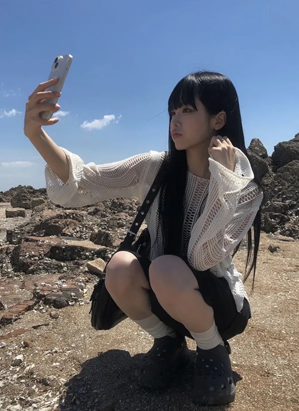 スリットルーズメッシュニット | anyonemore | 詳細画像1