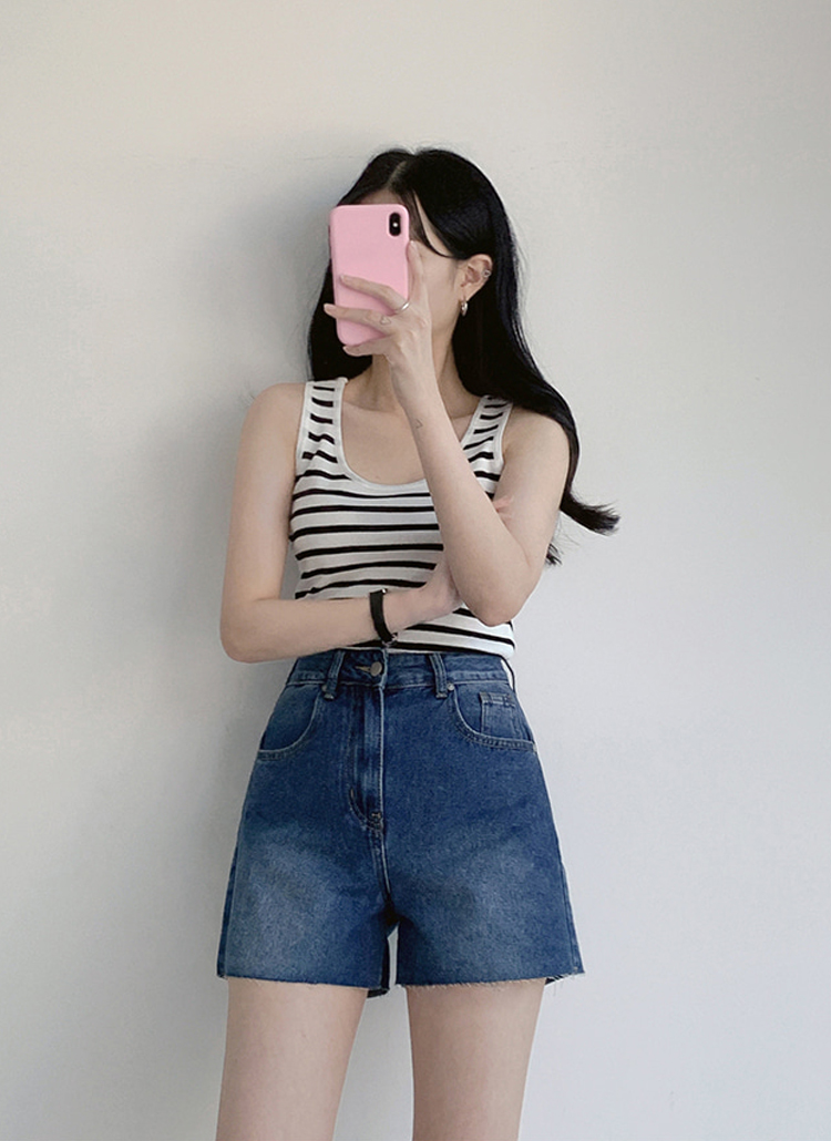 ハイウエストカットオフショートデニムパンツ | レディース