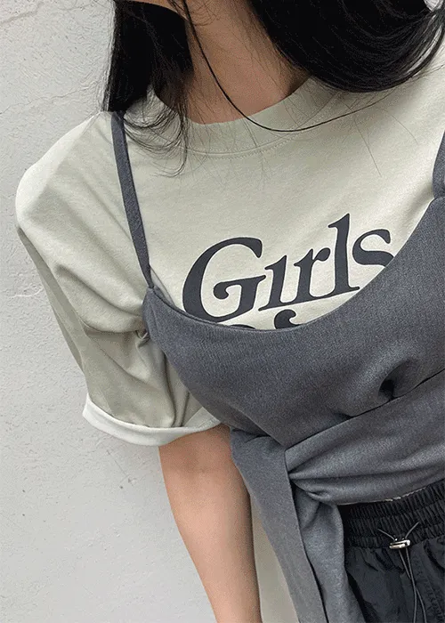 肩パッド付レタリング半袖Tシャツ | SSENUNNI | 詳細画像1