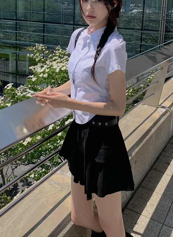 ラウンドヘムスリムサマー半袖シャツ | anyonemore | 詳細画像1