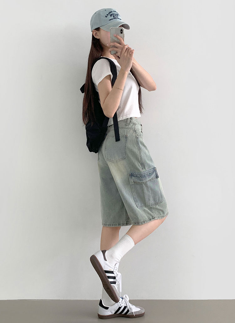 ワイドカーゴハーフデニムパンツ | レディースファッション通販