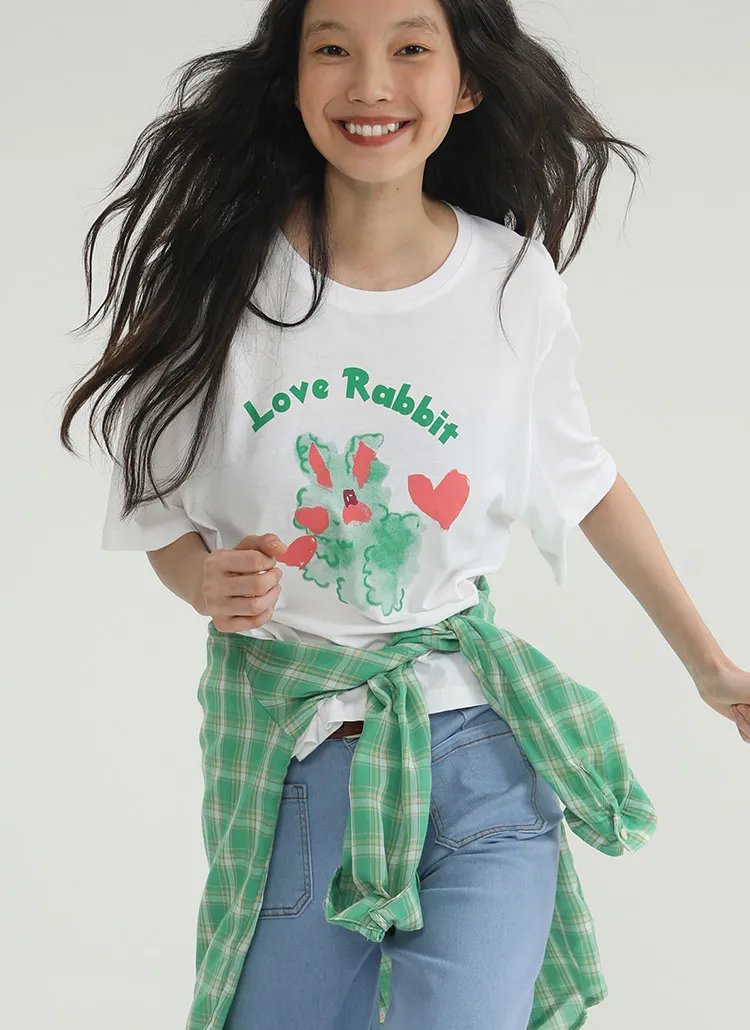 Love Rabbitプリント半袖Tシャツ | pigment | 詳細画像1