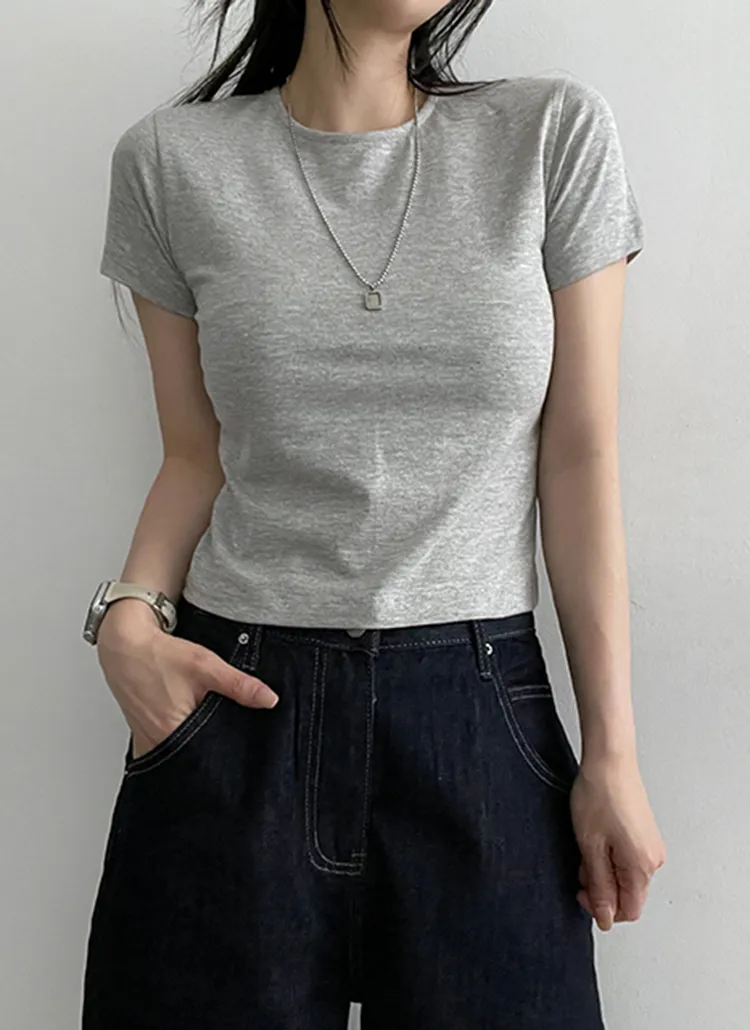 無地クロップドソフト半袖Tシャツ | hijjoo | 詳細画像1