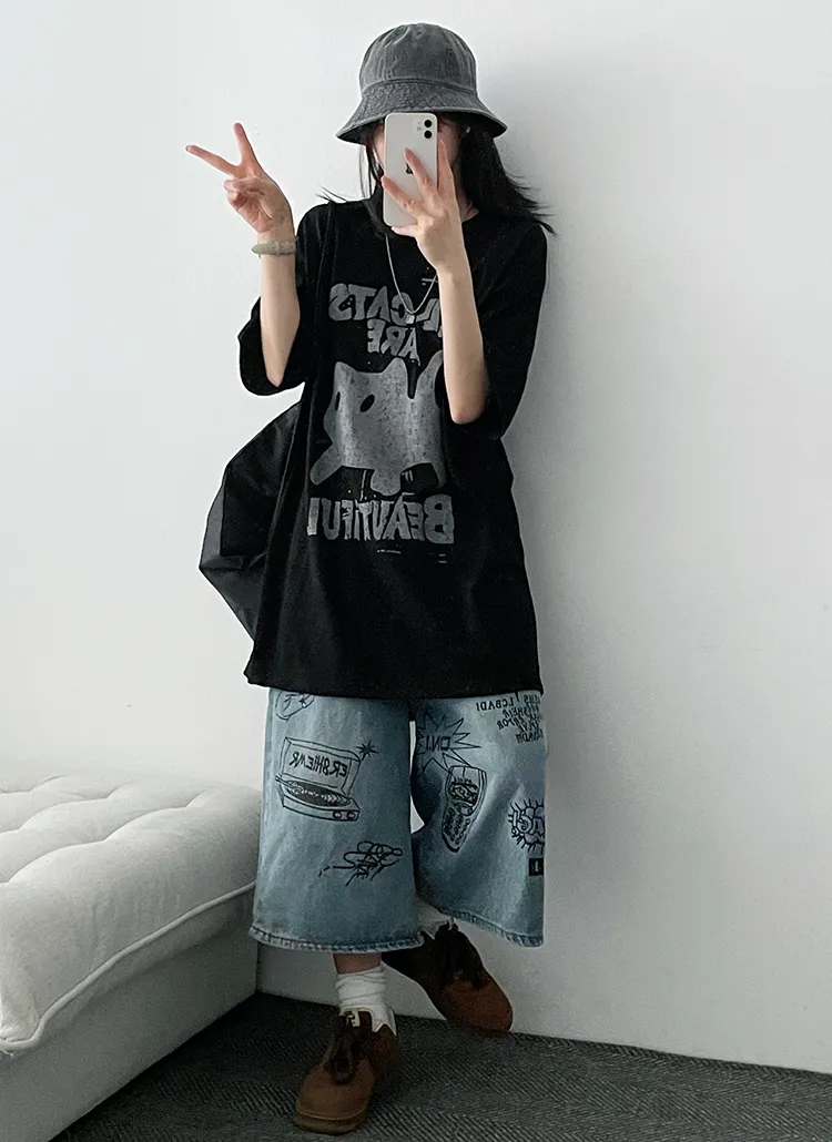 カートゥーンキャット半袖Tシャツ | hijjoo | 詳細画像1