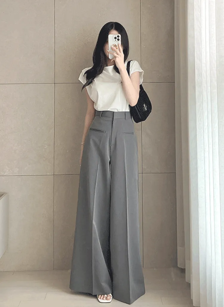 ロングフレアワイドスラックスパンツ | mimood | 詳細画像1