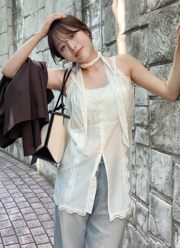 dryrose キャミソール Drawstring Flower Motif Camisole/ドローストリングフラワー