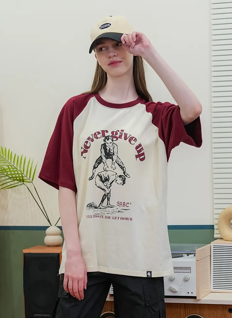 配色ラグラン半袖プリントTシャツ | 詳細画像1