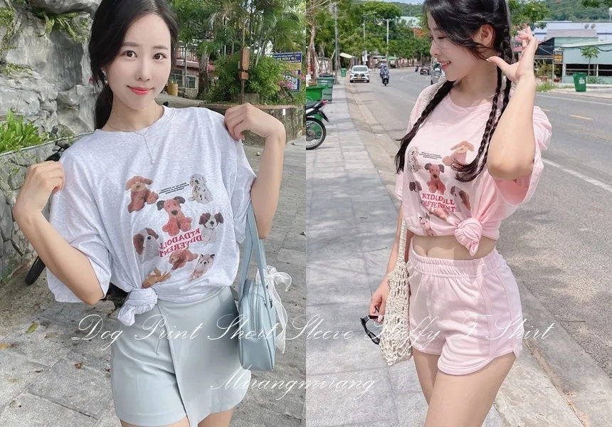 ミックスドッグプリント半袖Tシャツ | mirangmirang | 詳細画像1