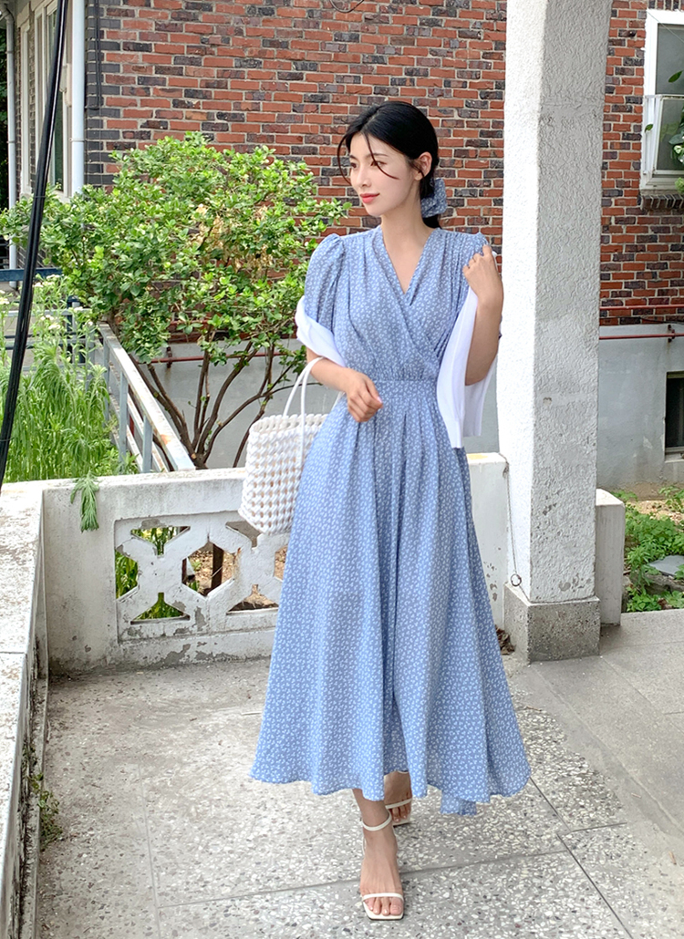 シュシュ付カシュクールフラワーワンピース | レディース