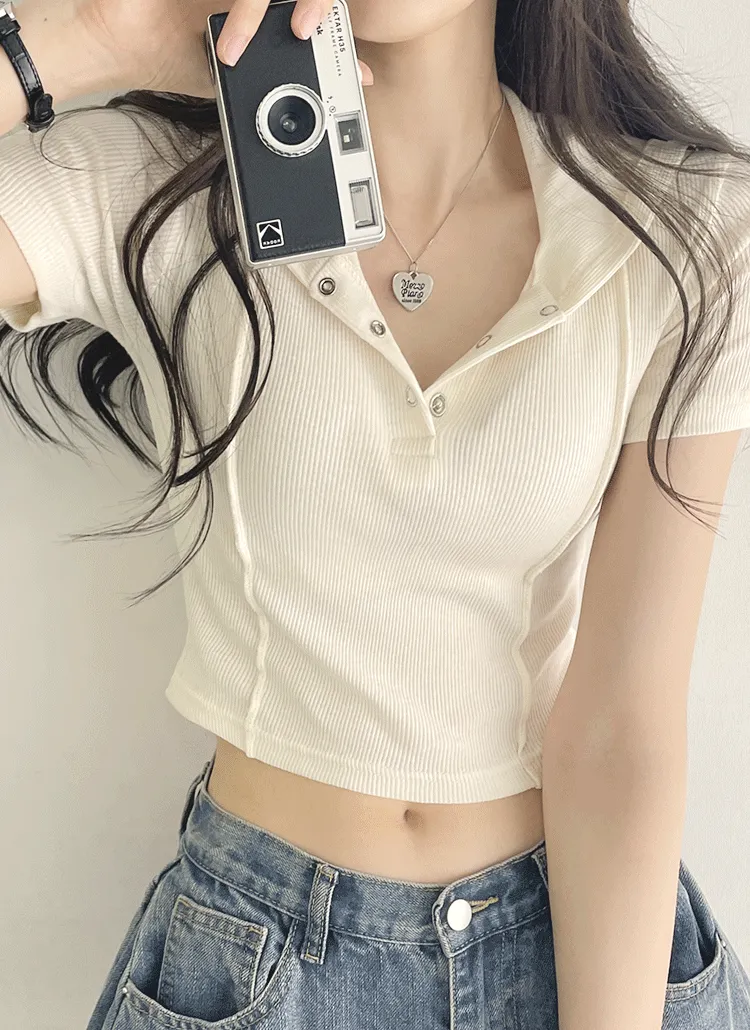 スナップボタンクロップドフード半袖Tシャツ | withhuilin | 詳細画像1