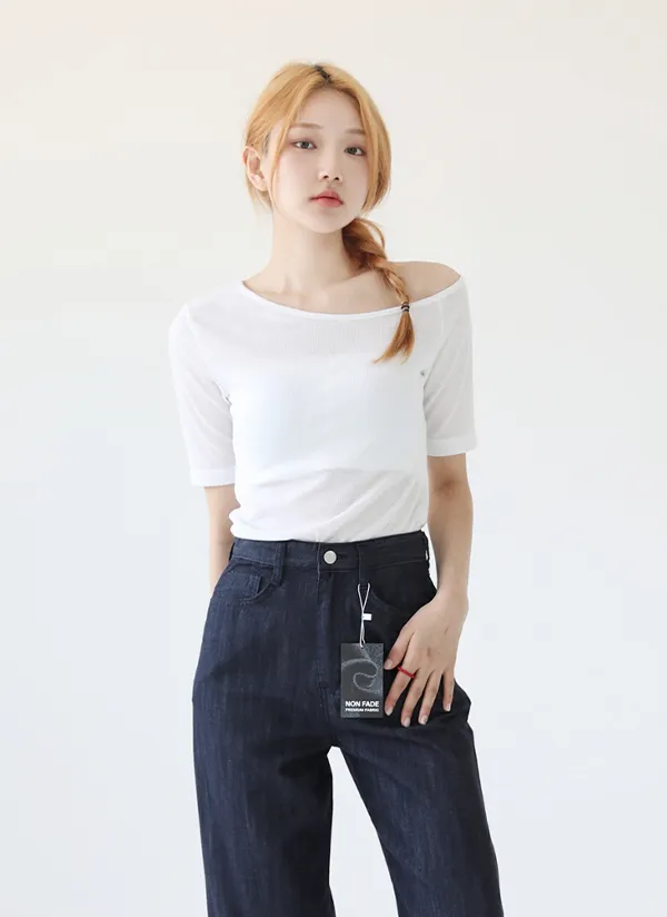 リブワンショルダー半袖Tシャツ | 66girls | 詳細画像1