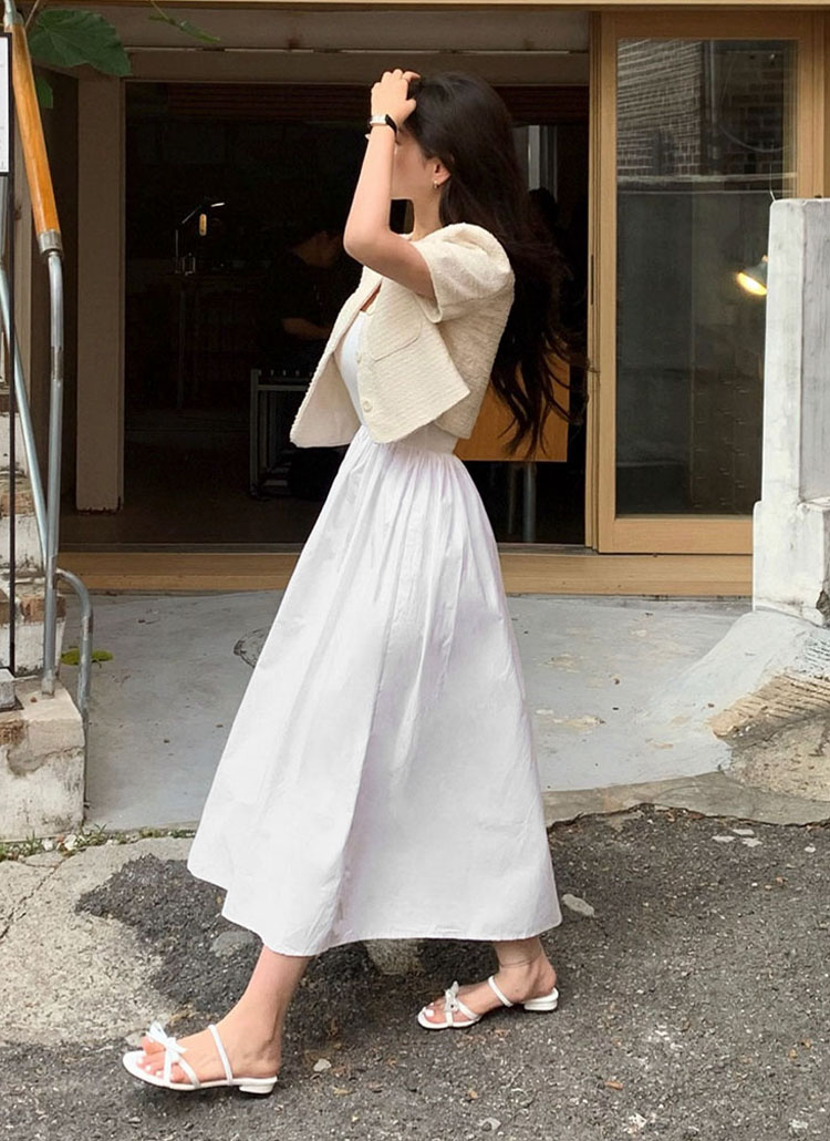 yoli キャミワンピース ホワイト サイズ2 beidelli made]2TYPEラウンドドッキングフレアキャミワンピース