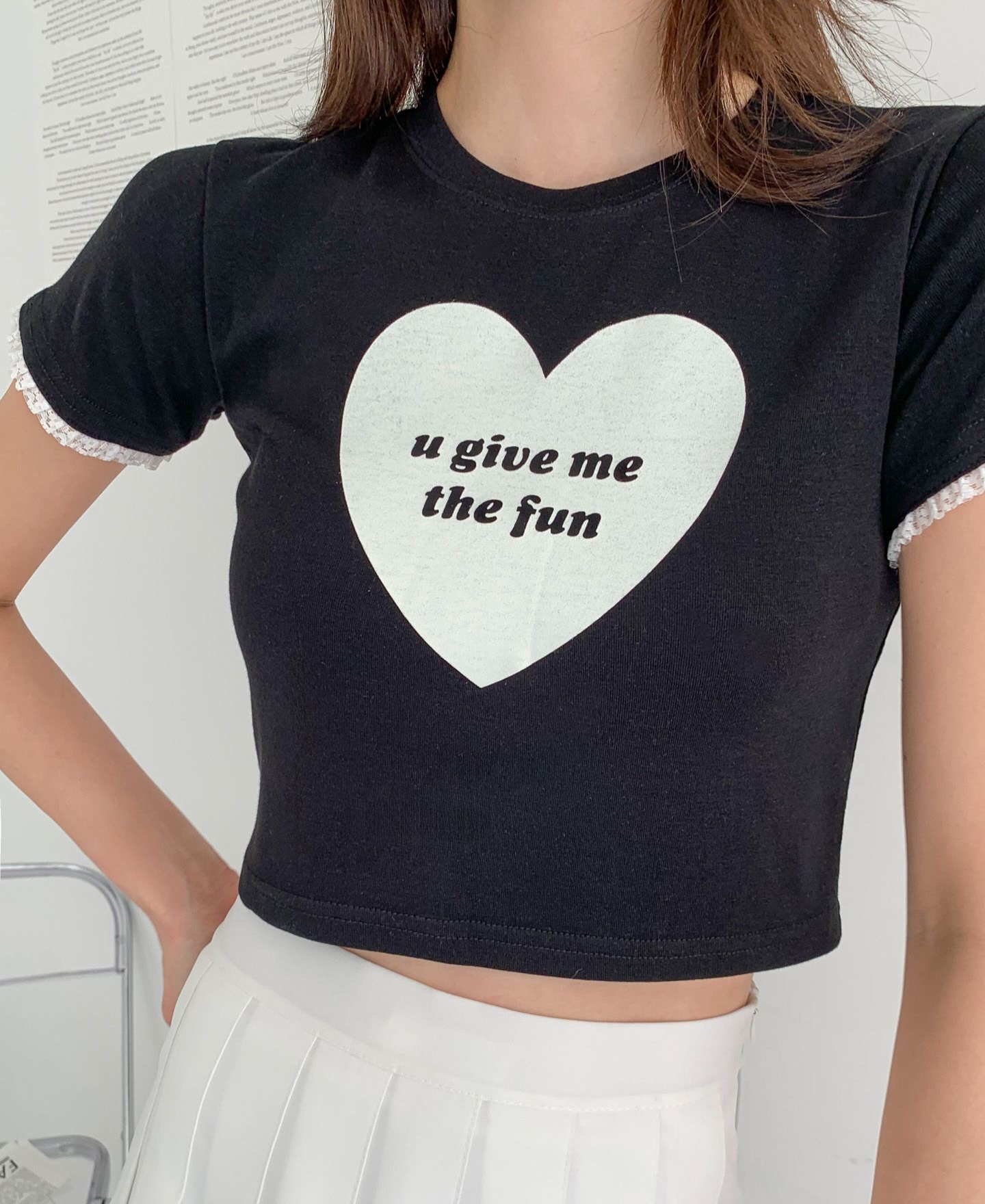 ハートレタリングレース半袖クロップドTシャツ | 詳細画像2