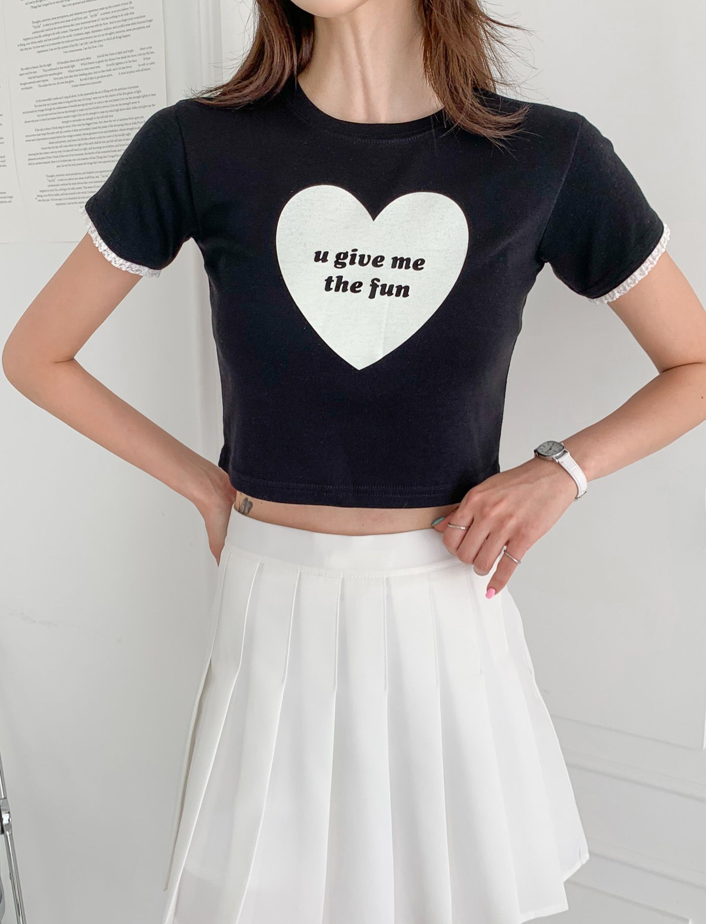 ハートレタリングレース半袖クロップドTシャツ | 詳細画像3