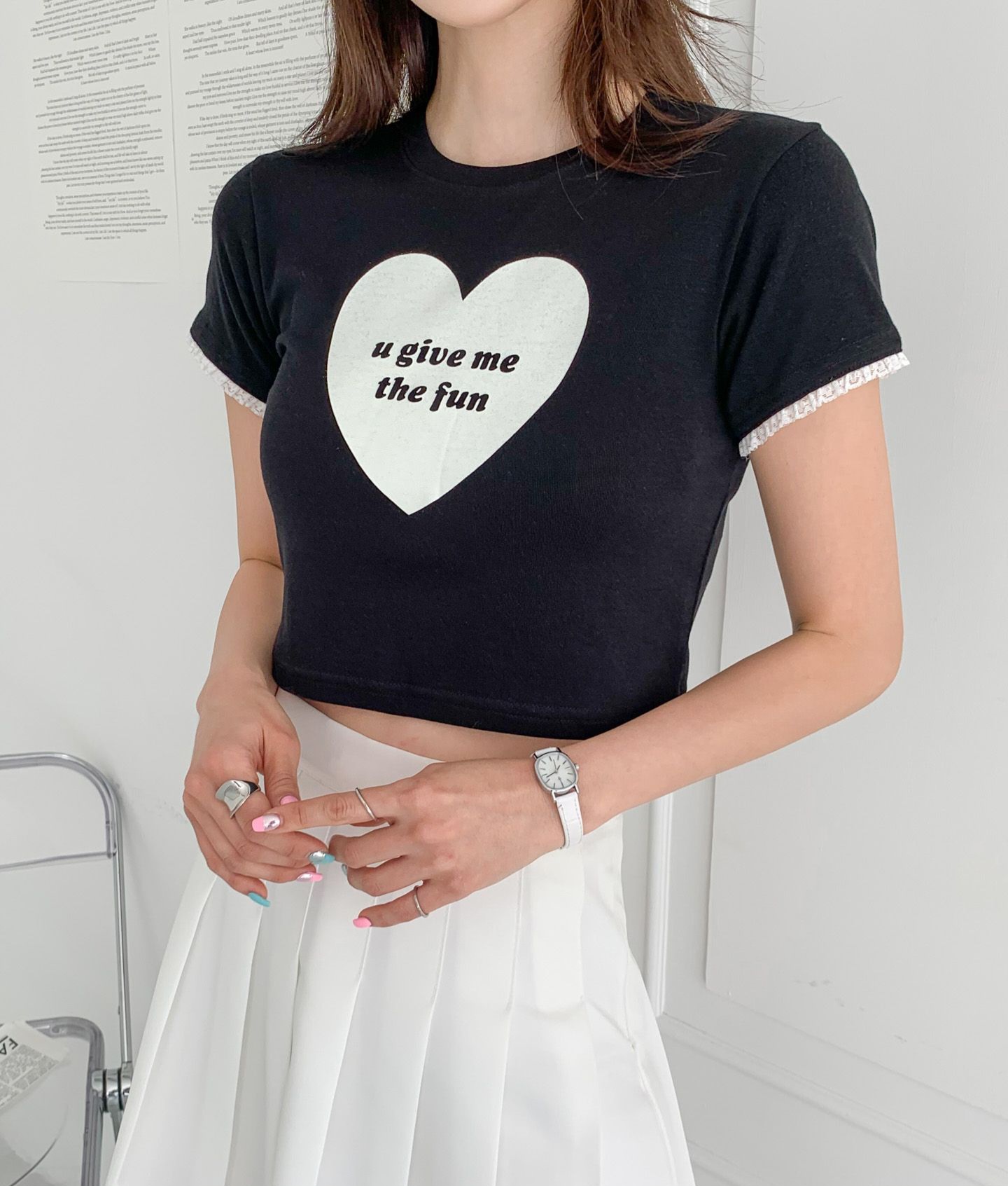 ハートレタリングレース半袖クロップドTシャツ | 詳細画像4