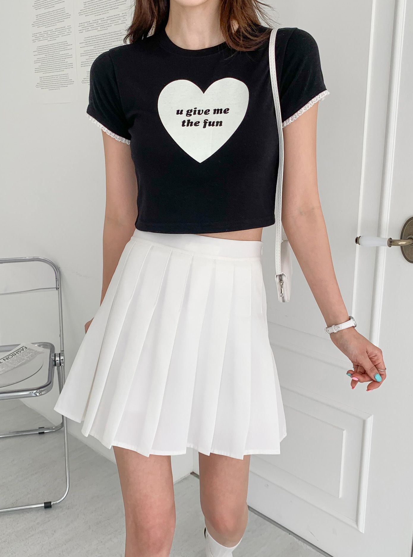 ハートレタリングレース半袖クロップドTシャツ | 詳細画像5