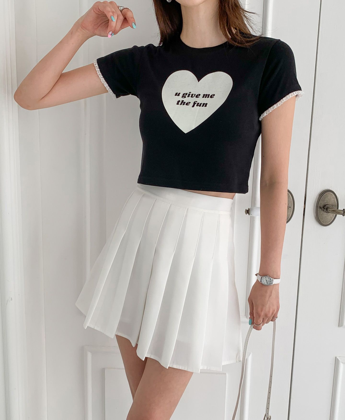 ハートレタリングレース半袖クロップドTシャツ | 詳細画像11