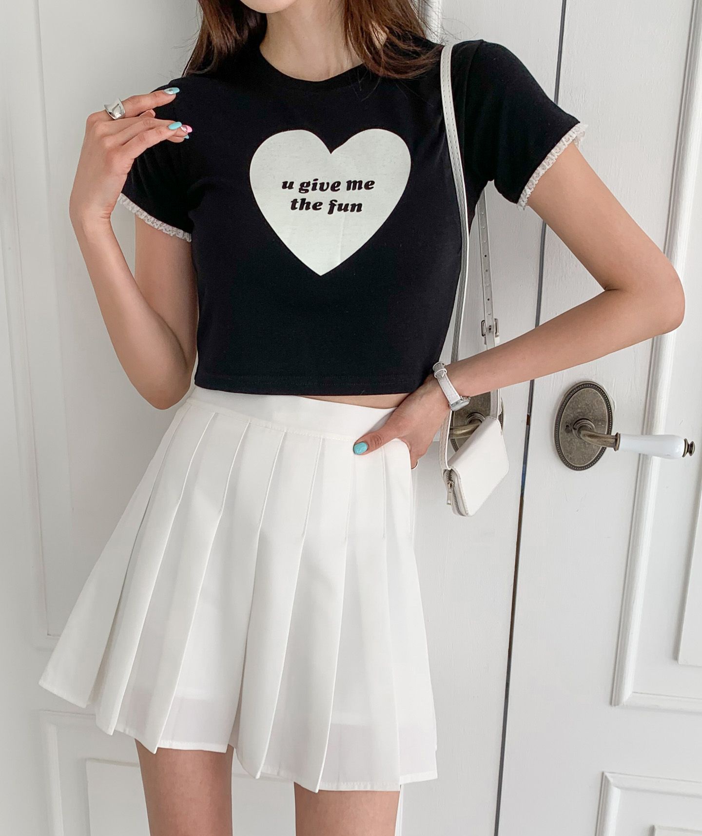 ハートレタリングレース半袖クロップドTシャツ | 詳細画像13