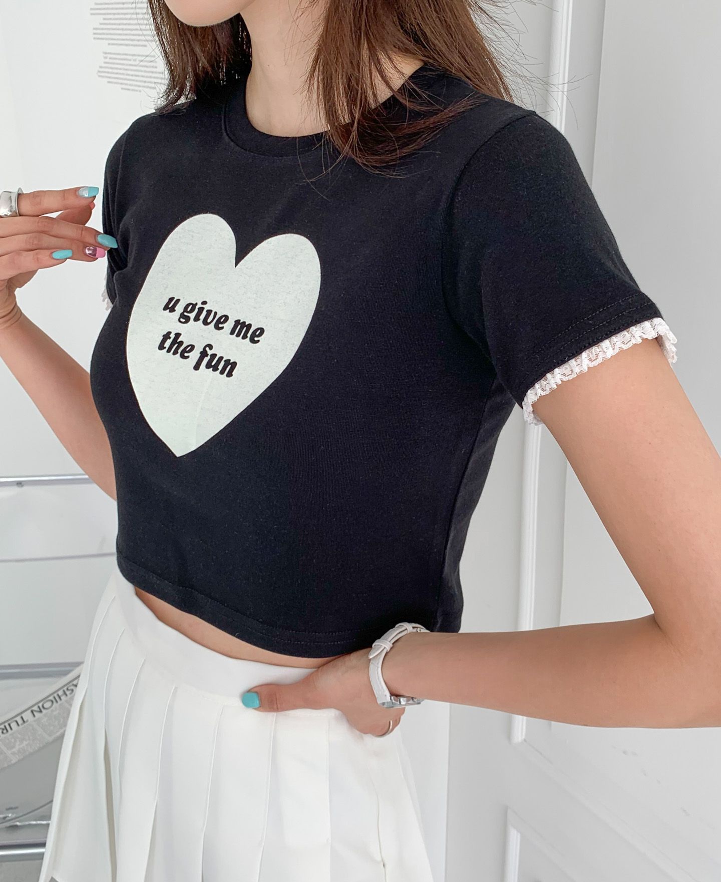 ハートレタリングレース半袖クロップドTシャツ | 詳細画像16