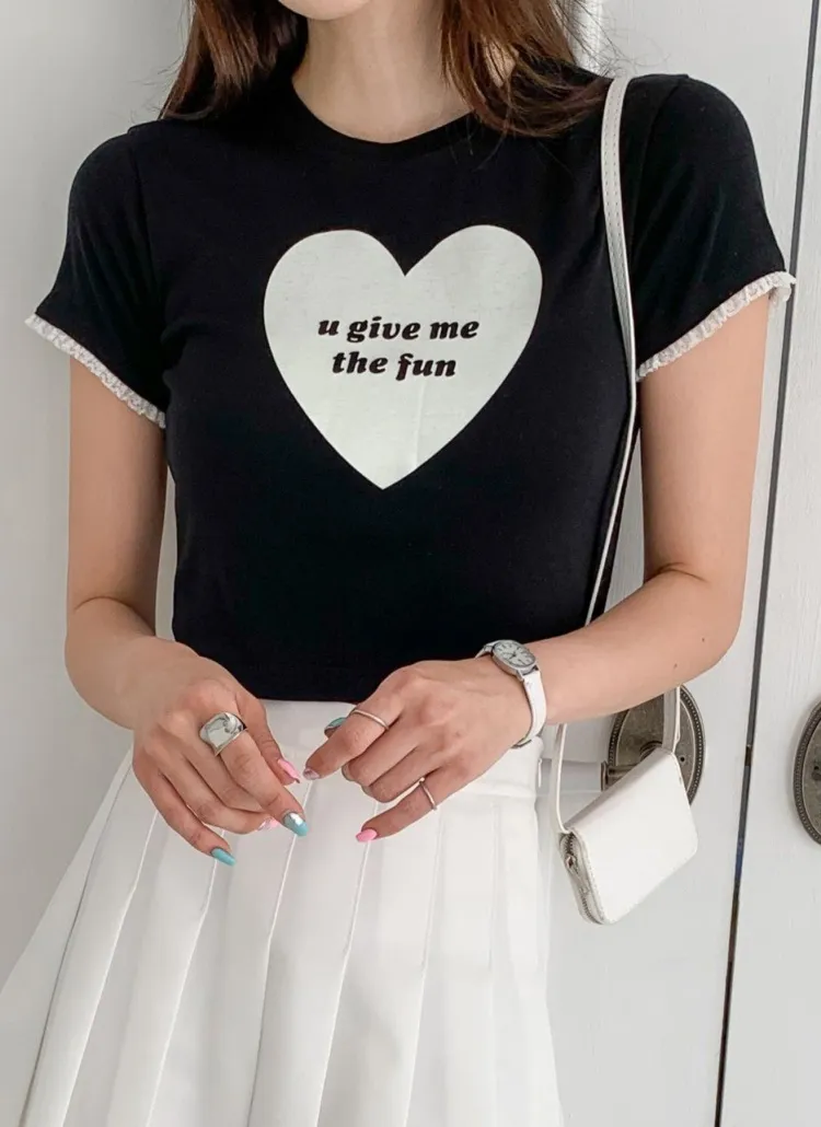 ハートレタリングレース半袖クロップドTシャツ | 詳細画像1