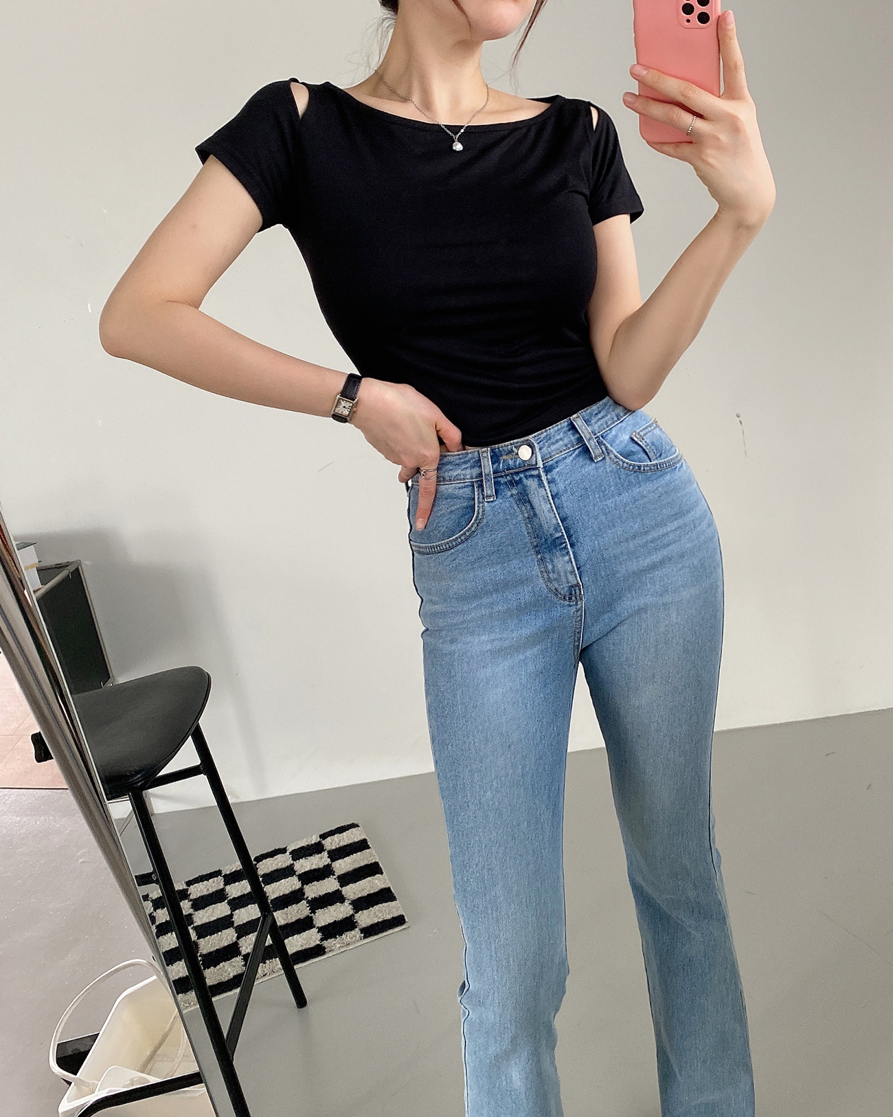 スリットボートネッククロップド半袖Tシャツ | 詳細画像9