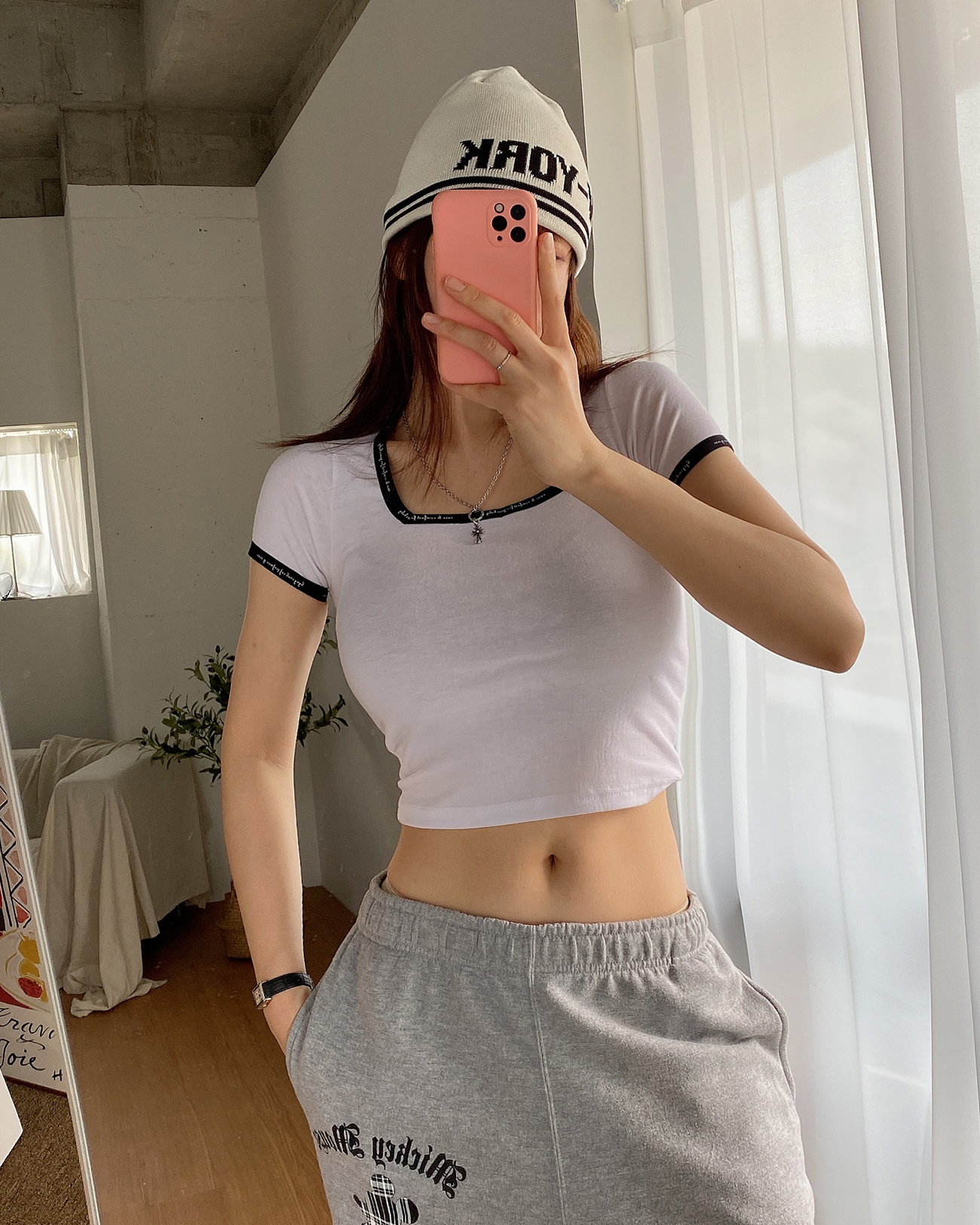 配色レタリングスクエアネッククロップド半袖Tシャツ | 詳細画像7