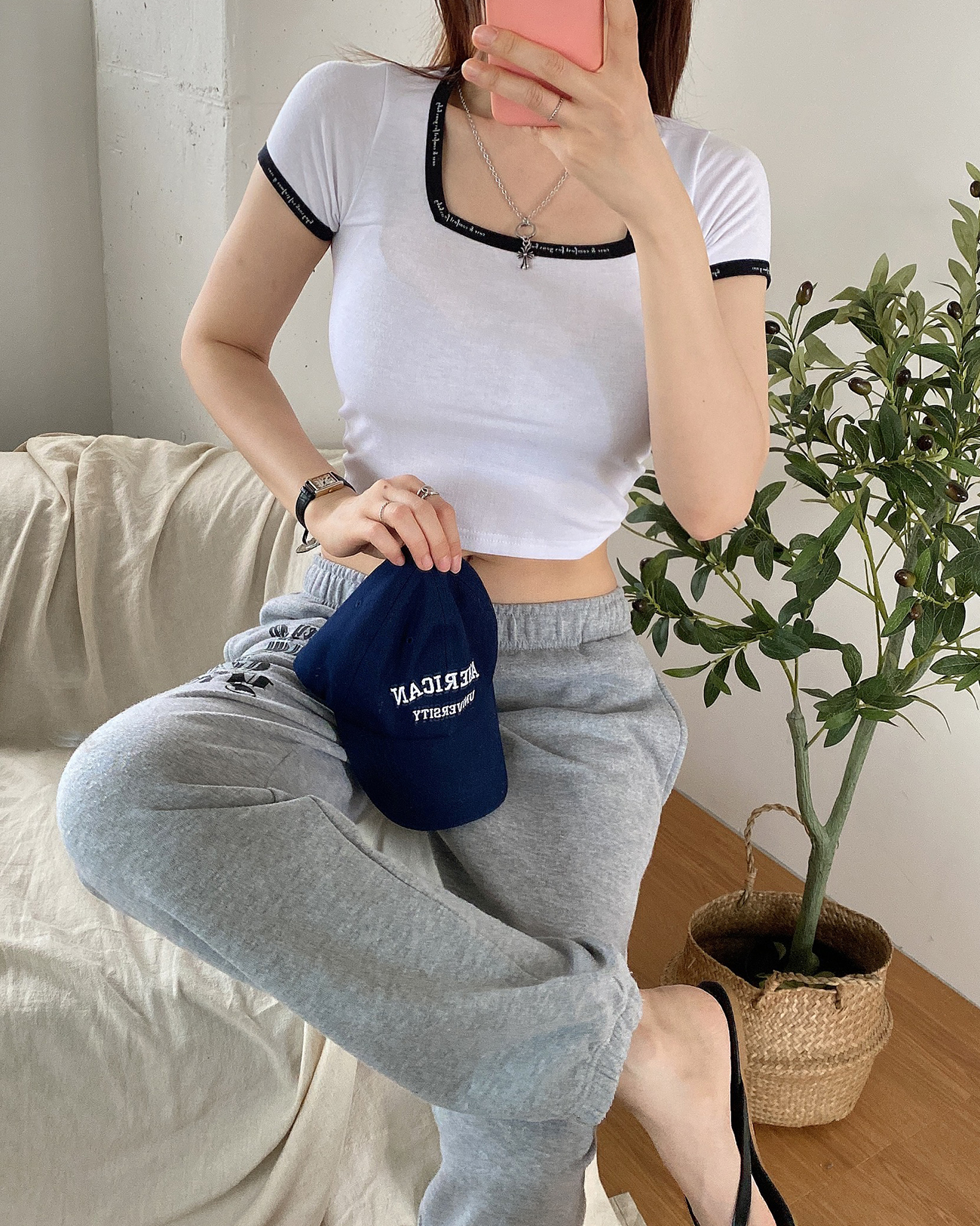 配色レタリングスクエアネッククロップド半袖Tシャツ | 詳細画像9