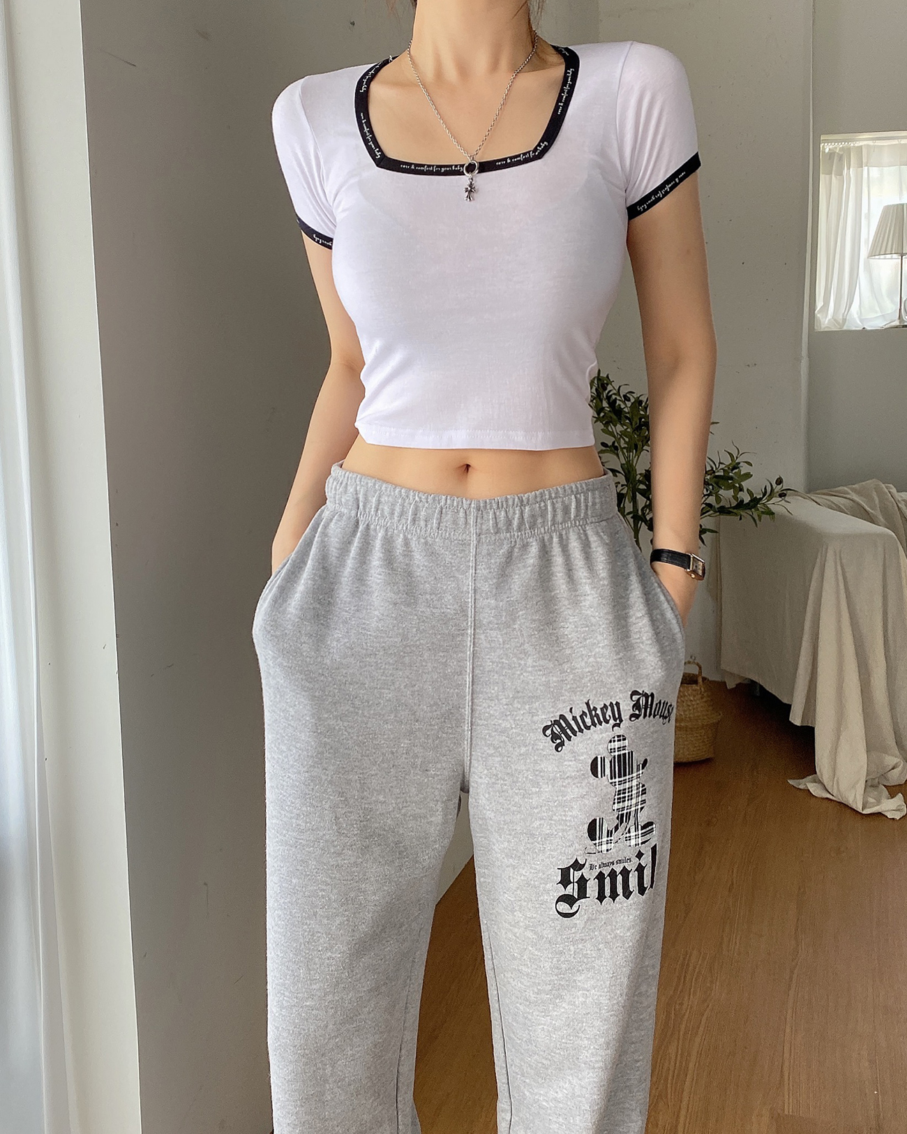 配色レタリングスクエアネッククロップド半袖Tシャツ | 詳細画像11