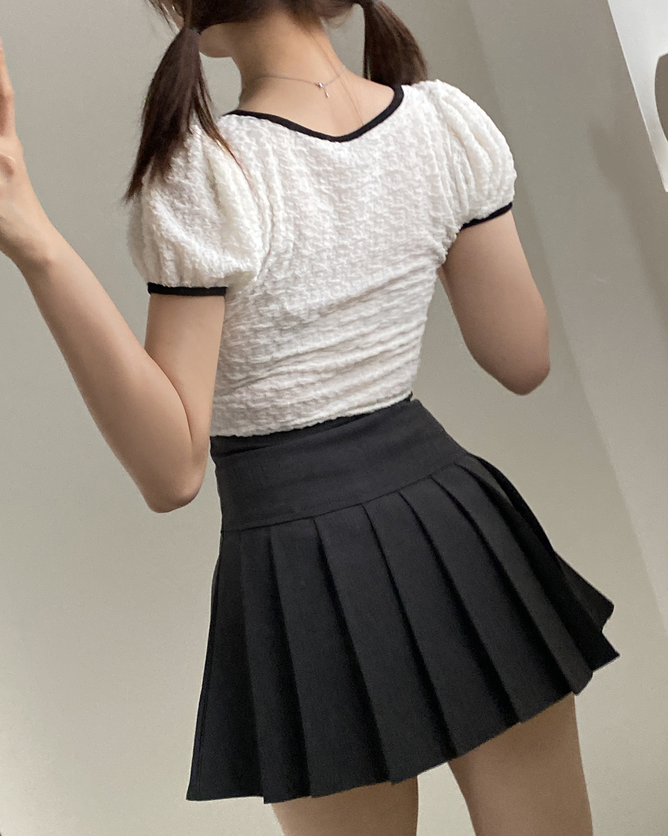 エンボスパフ半袖配色リボンTシャツ | 詳細画像9