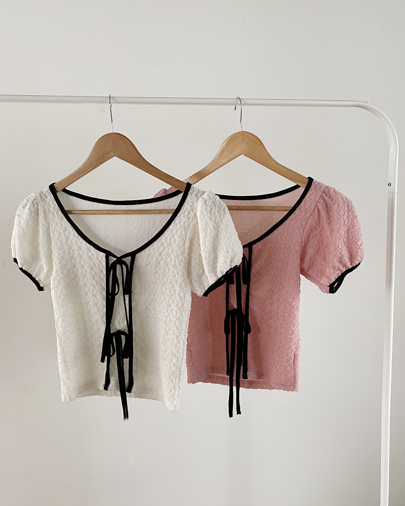 エンボスパフ半袖配色リボンTシャツ | 詳細画像14
