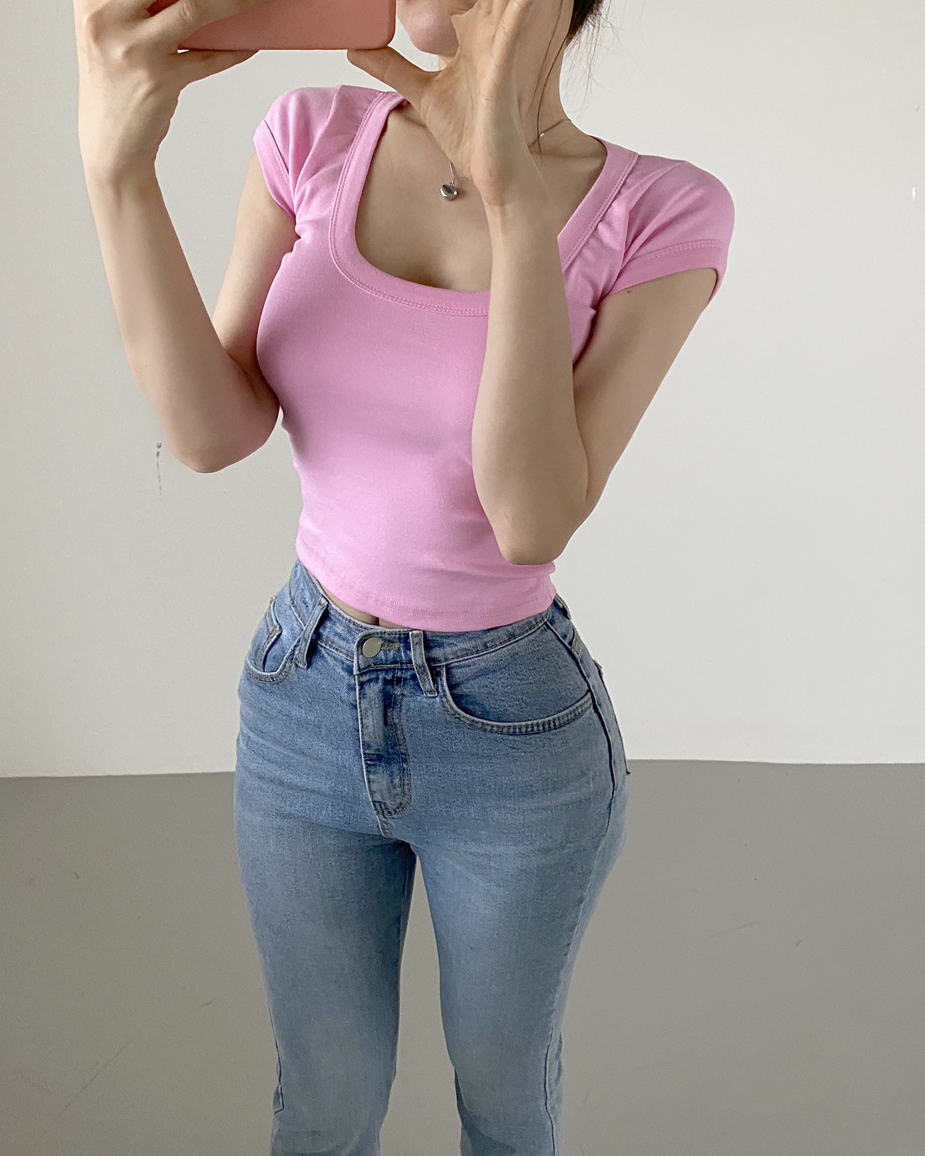 UネックスリムキャップスリーブTシャツ | 詳細画像3